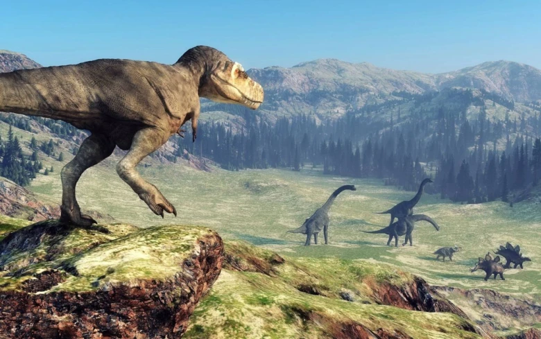 Tyrannosaurus rex s jinými dinosaury v pravěku