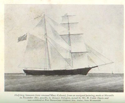 Kresba parníku Amazon později přejmenovaného na Mary Celeste.
