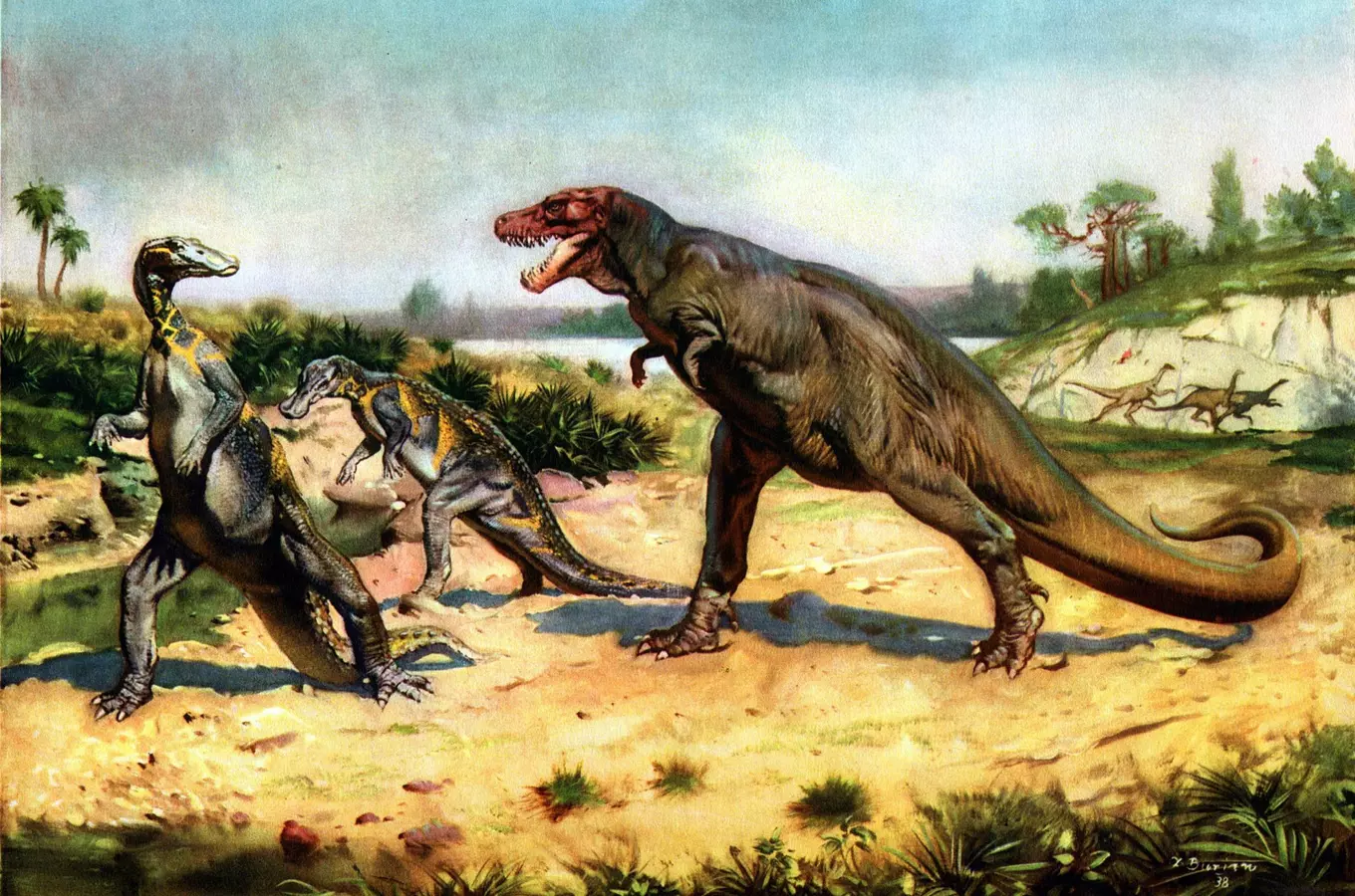 Ilustrace dinosaury T-rex s malířem Zdeňkem Burián