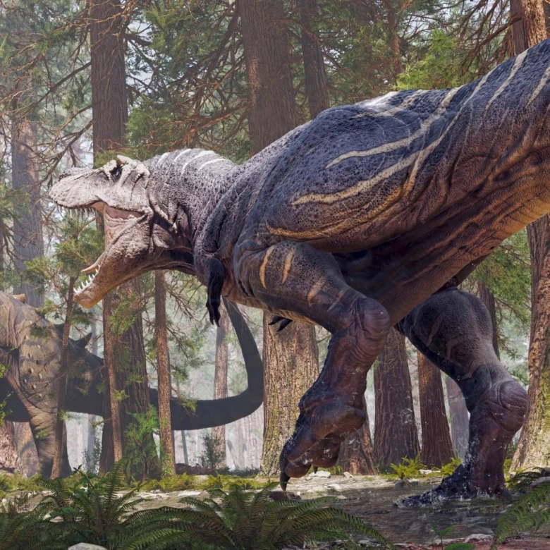 Tyranosaureus Rex v pralesem lese s paprati